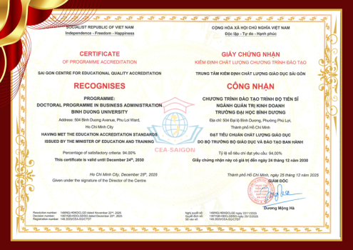 Trường Đại học Bình Dương có 10 chương trình đào tạo được công nhận đạt chuẩn kiểm định.